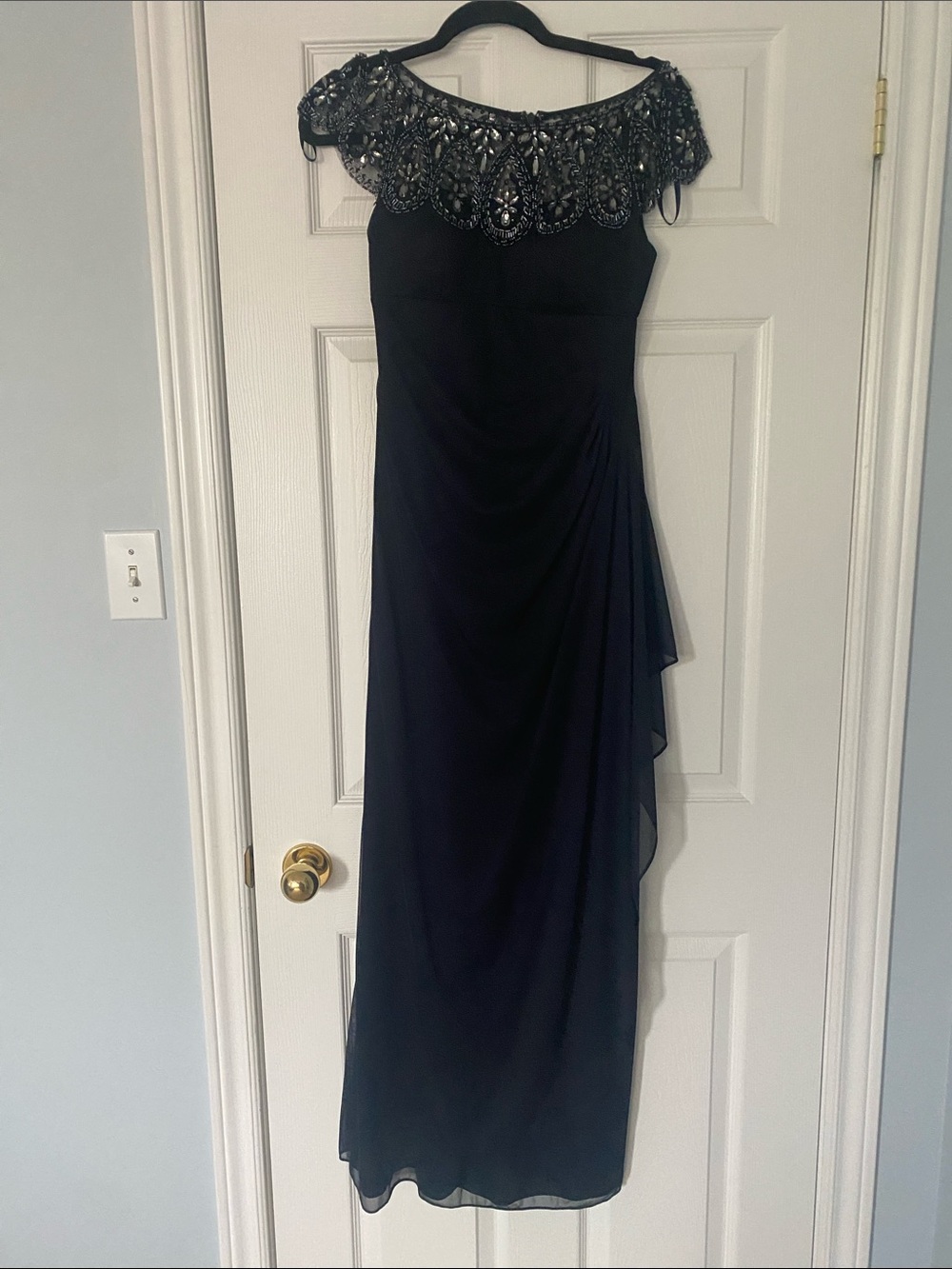 Xscape Navy Beaded Maxi Dress